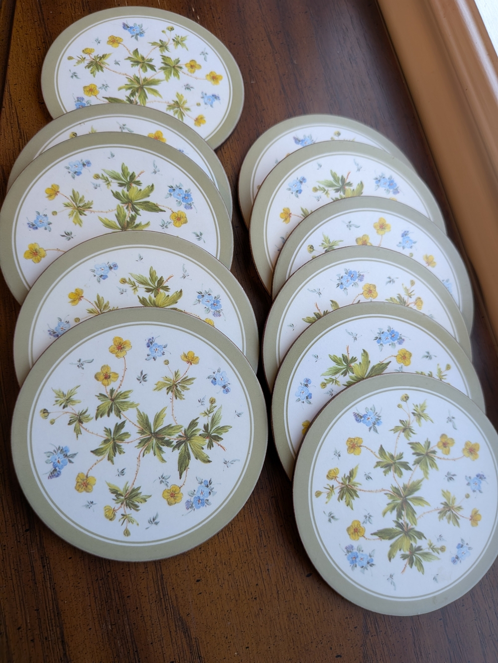 1983 Pimpernel "Floral Lace"  Cork Coasters — Set Of 11 English Tableware